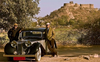 Veerbhadra Singh ji and Shatrunjai Singh ji with their 1946 Jaguar (Deogarh)