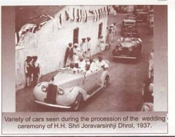 Variety of cars seen during the wedding ceremony of H.H. Shri Joravarsinhji Dhrol, 1937.
