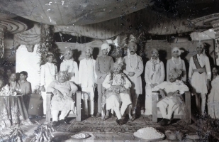 'DURBAR-1935', at Dompada Palace, Raja Amarendra Mansingh B Ray with his blood brothers Patayet Nursingha Pratap Singh Deo & Rajkumar Sreeshesh Pratap Singh Deo of Dhenkanal. (Dompada)
