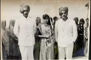 H.H Maharani Dev Kunwar Bai Saheba with her cousin HH Maharajadhiraj Raj Rajeshwar Narendra Shiromani Maharajah Sri Dr. Karni Singhji Bahadur of Bikaner and Maharaj Amar Singh Saheb of Bikaner
