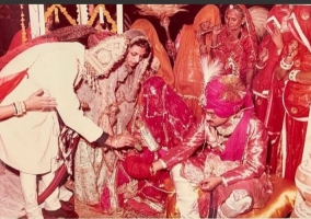 Baijilal Rohini Kumari [H.H Maharani Rohini Kumari of Karauli] During the her marriage in 1986, with H.H Maharaja Krishan Chandra Pal Deo Bahadur of Karauli (Garhi)