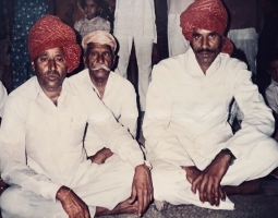 Thakur Sahib Chandan Singh Ji Sarangdevot of Gurha with Thakur Sahib Sajjan Singh Ji of Bhim-Ka-Kheda and seated in the back is Thakur Sahib Duhle Singh Ji of Chandanpura (Gurha)