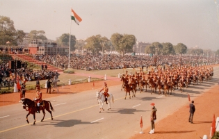 Col Th Devi Singhji of Hardesar, leading the Remount Veterinary Corps, Contingent during Republic Day 1989, Rajpath, Delhi