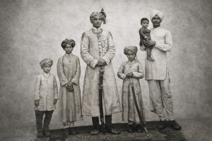 Thakur Kalyansinghji with his cousin and the servant