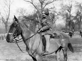 Lieutenant-General H.H Maharajadhiraja Maharaja Shri Sir PRATAP SINGHJI Sahib Bahadur, Maharaja of Idar, posing on horseback, in England, circa 1918-1922 (Photo by Keystone-France/Gamma-Keystone) (Idar)