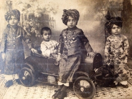 The four sons of Maharaj Man Singhji Idar - L to R - M. Baney Singhji, M Narpat Singhji (seated in car) M. Umeg Singhji and M. Dalpat Singhji