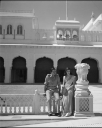H.H. Maharaja Sawai Man Singh II of Jaipur and his wife, H.H. Maharani Gayatri Devi, later the Rajmata, photographed by Cecil Beaton in 1944.