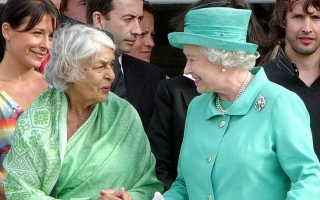 Her Highness Maharani Gayatri Devi of Jaipur with Queen Elizabeth II Queen of the United Kingdom at - Buckingham Palace London