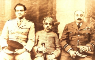 Maharaja Sawai Man Singh II of Jaipur with Maharana Bhupal Singhji of Udaipur and Maharaja Umaid Singhji of Jodhpur (Jaipur)