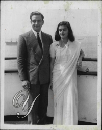 Maharaja of Jaipur Sawai Maan Singh II with his wife Maharani Gayatri Devi while arriving in New York by ship in 1948