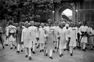 Maharaja of Jaipur Sawai Man Singh II leading the bridegroom procession of his son's the then Yuvaraja Bhawani Singh's wedding in 1966 (Jaipur)