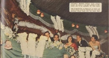 Maharaja of Jaipur Sawai Man Singh II with Maharani Gayatri Devi at a party in 1954