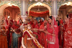 Rajkumari Shri Gauravi Kumari Baiji Lal Sahiba of Jaipur partakes in the rituals of Gangaur Puja (Jaipur)
