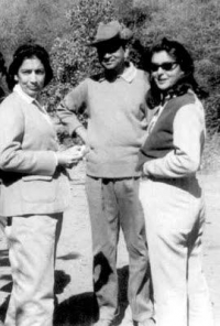 Rajmata Gayatri Devi seen with Princess of Bikaner and Kota Rajmata HH Shiv Kumari and Maharaja Sawai Man Singh II during a hunt