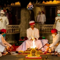 The auspicious 'poojan' and 'havan' being performed by HH Maharaja Sawai Padmanabh Singh of Jaipur on the pious occasion of Holi