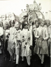 Wedding procession of HH Maharani Prem Kumari of Jaipur, daughter of Maharaja Sawai Man Singh II to HH Jaideepsinhji of Baria in 1948
