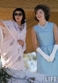Maharani Gayatri Devi with First Lady Jackie Kennedy at Polo Ground on her visit to India (Jaipur)