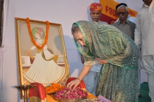 HH Rajmata Saheb Mukut Rajya Lakshmi Devi of Jaisalmer state Worship The Maharawal Shri Jaisaldev Ji on 859th Foundation Day of Jaisalmer (Jaisalmer)