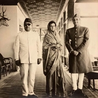 His Highness Maharaja Dr. Karan Singhji with Indira Gandhi and GM Sadiq at Dachigam, Srinagar in the 1960s.