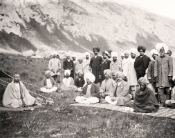 Maharaja of J&K flanked by his brother and the Mahant at Chandanwari Camp (Jammu And Kashmir)