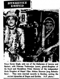 Marriage of Maharaja Dr. Karan Singh of Kashmir to Maharani Yashorajya Lakshmi in 1950