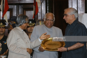 Jaswant Singhji, former Union Cabinet Minister for external affairs receiving the award from APJ Abdul Kalam, President of India along with Somnath Chatterjee, Lok Sabha Speaker in Parliament House (Jasol)
