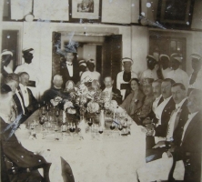 His Highness Maharajah Lieutenant Ram Chandra Dev IV Bahadur seated with guests in the Royal Guest House of Jeypore. (Jeypore)