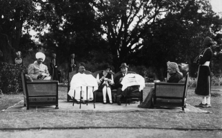 H.H. the Raja of Jhabua, Udai Singh, at a garden party hosted by the Indore Darbar in honor of The Rt. Hon. The Earl of Halifax during his visit to Indore as the Viceroy and Governor-General of India.