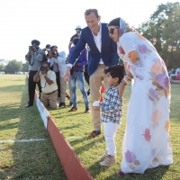 Gayatri Kumari with her Son Raj Bhanwar Sirajdev Singh, grandson of Maharaja Gaj Singhji Maharaja of Jodhpur on Polo Match