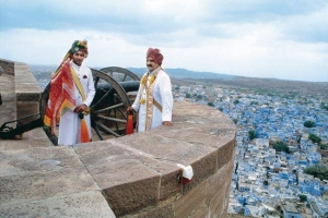 Maharaja Shri GAJ SINGHJI II Sahib Bahadur with Yuvraj Shivraj Singhji on top of Mehrangarh Fort