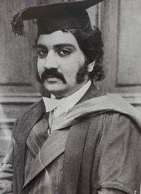 His Highness Maharaja Gaj Singh II, 'Bapji,' dons cap and gown after graduating from Christ Church, Oxford, in 1970.