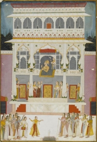 Maharaja Bakhat Singhji at the Jharokha window of the Bakhat Singh Mahal, Ahhichatragarh Fort, Nagaur.