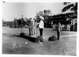 Maharaja Hanwant Singhji Sahib hoisting the flag on 15th August 1947 (Jodhpur)