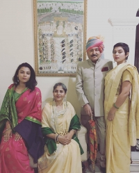 Rajkumar Rajendra Singh with his wife Rani Durgesh Nandani and two daughters Baiji Lal Padmaja Kumari and Baiji Lal Rudhrani Kumari