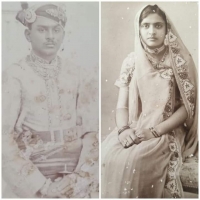 Maharawat Sahab Karan Singhji of Kanore with Rani Mohan Kanwar (Kanore)