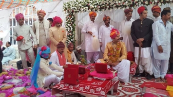 Tika ceremony of Karni Singh Sodha with Padmini Kanota held at Rana Jagir, Amarkot on 7th Dec 2014 (Kanota)