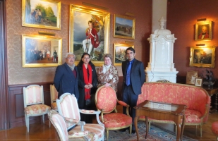 H.H.Maharaja Krishna Chandra Pal, Maharani Rohini Kumari and Yuvraj Vivasvat Pal of Karauli with Princess of Hohenberg