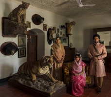 Digvijay Singh Kathiwada and his wife Swati with his mother Sangita Kathiwada at their wedding reception at the Raaj Mahal in Kathiwada. (Kathiwada)