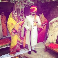 Kanwar Aridaman Singh Rathore with his wife Devyani Kumari of Kerote (Kerote)