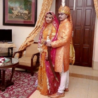Rajkumar Rajdeep Singh with his wife Urvashi Devi on the occasion of their wedding (Korea)
