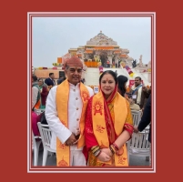 H.H Maharao ljyaraj Singh Ji Hada & HH Maharani Kalpana Devi Singh ji of Kotah at Ayodha Dham, for the Prana Pratishtha of the idol of Shree Ram lallaSarkar at the Shree Ram Janmbhoomi