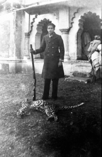 MahaRao Harendra Singh Ji of Kushalgarh after a session of hunting, picture clicked at Tambesra Thikana by his uncle Maharaj Ishwar Singh Ji of Kheriya. (Kushalgarh)