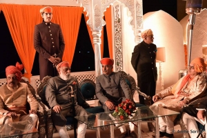 Raja Budhiswar Pal with Kunwar Yudhishter Pal, Th. Mahipal Sardargarh and HH Arvind Singh Ji of Mewar (Kutlehar)