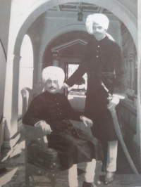 HH Maharajadhiraj Maharao Shri Sir Sarupram Singhji Bahadur of Sirohi with Thakur Shri Doulat Singhji Grand son of Thakur Shri Meghsinghji (Lotana)