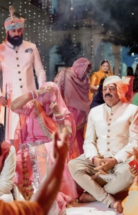 Raj Shri Thakur Sahab Upendra Singh ji with his son Kunwar Ashutosh Singh Shekhawat standing in the background.