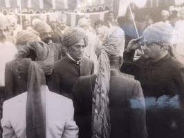 His Highness Narendra Shiromani Maharaja  Karni Singhji at the  wedding of daughter  of Thakur Sabh Chandra Prakash Singhji of Meghsar to Kunwar Major RS Bika of Hardesar