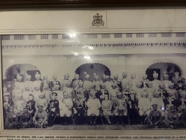 Left Maharajkumar Yuvraj Karni singhji, His highness Maharaja Sadul Singhji, Lord Mountbatten of Burma Vice Roy of India, lady Mountbatten, Colonel Thakur Kishan Singhji Meghsar 3rd from right