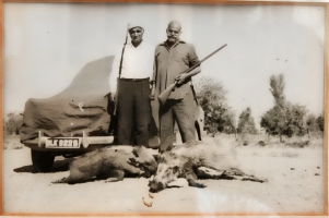 Rajput chieftains Jawan Singh Mirpur and Maan Singh Ahore traking wild boar in Mirpur territory