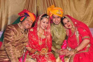 Left to right, Raja Raj Rajendra Pratap Deo, Raj Ratna Pratap Deo, Vasundhra Raj Laxmi, Rajrani Punam Deo