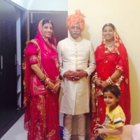 Thakur Saheb Keshav Singhji Namli with Kumari Neerja Sinha on his right and Kumari Chandrika Singh on his left